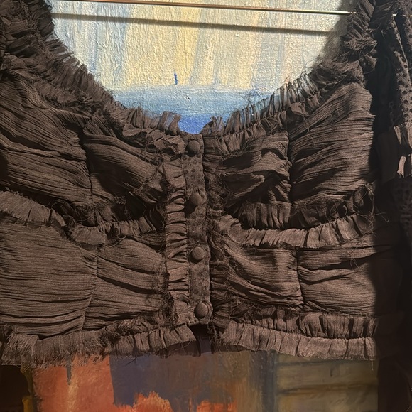 ASOS D E S I G N black chiffon crop balloon ruffle mixed print made in India 4 - Picture 3 of 13